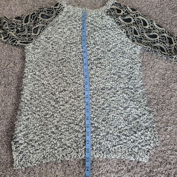 Anthropologie Escio Women's Black Ivory Long Lace Sleeve Wide Neck Sweater Sz S - Picture 15 of 16